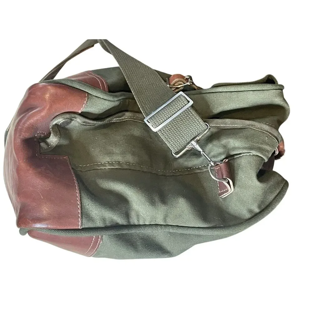 Vintage Army Green With Brown‎ Leather Trim Duffle Bag